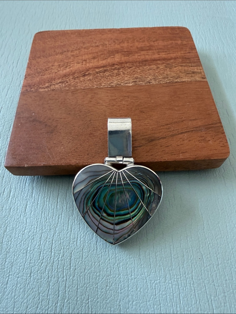 Sterling Silver and Abalone Heart Pendant with Abalone Inlay
